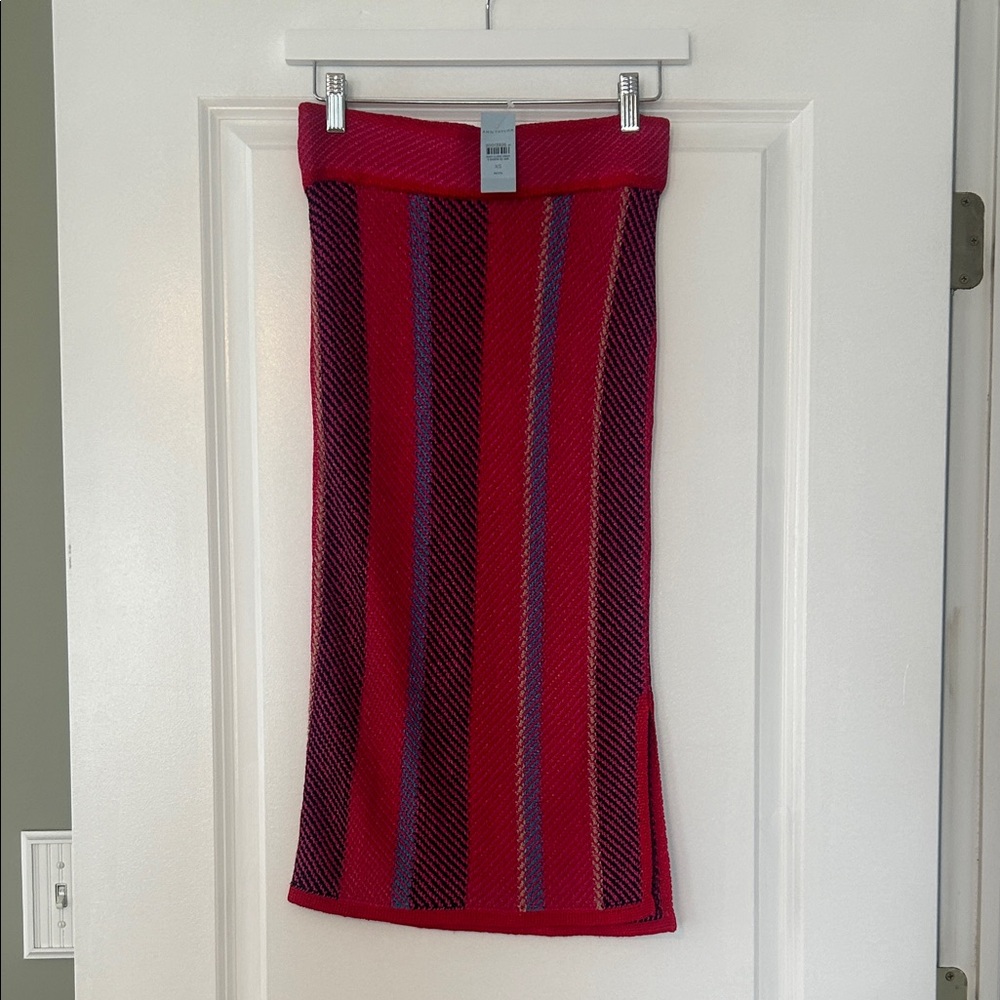 Ann Taylor Red and Burgundy Striped Knit Pencil Skirt